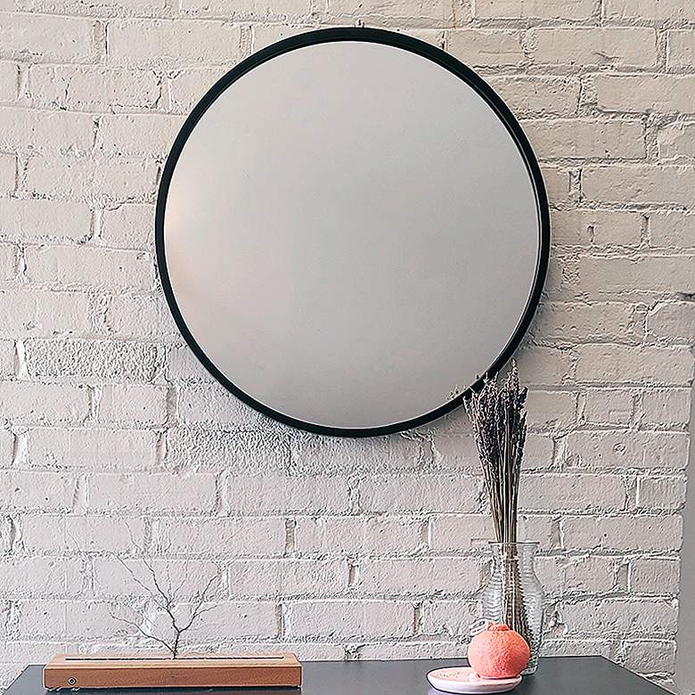 Image 1 Thompson Matte Black 27 3/4" Round Framed Wall Mirror