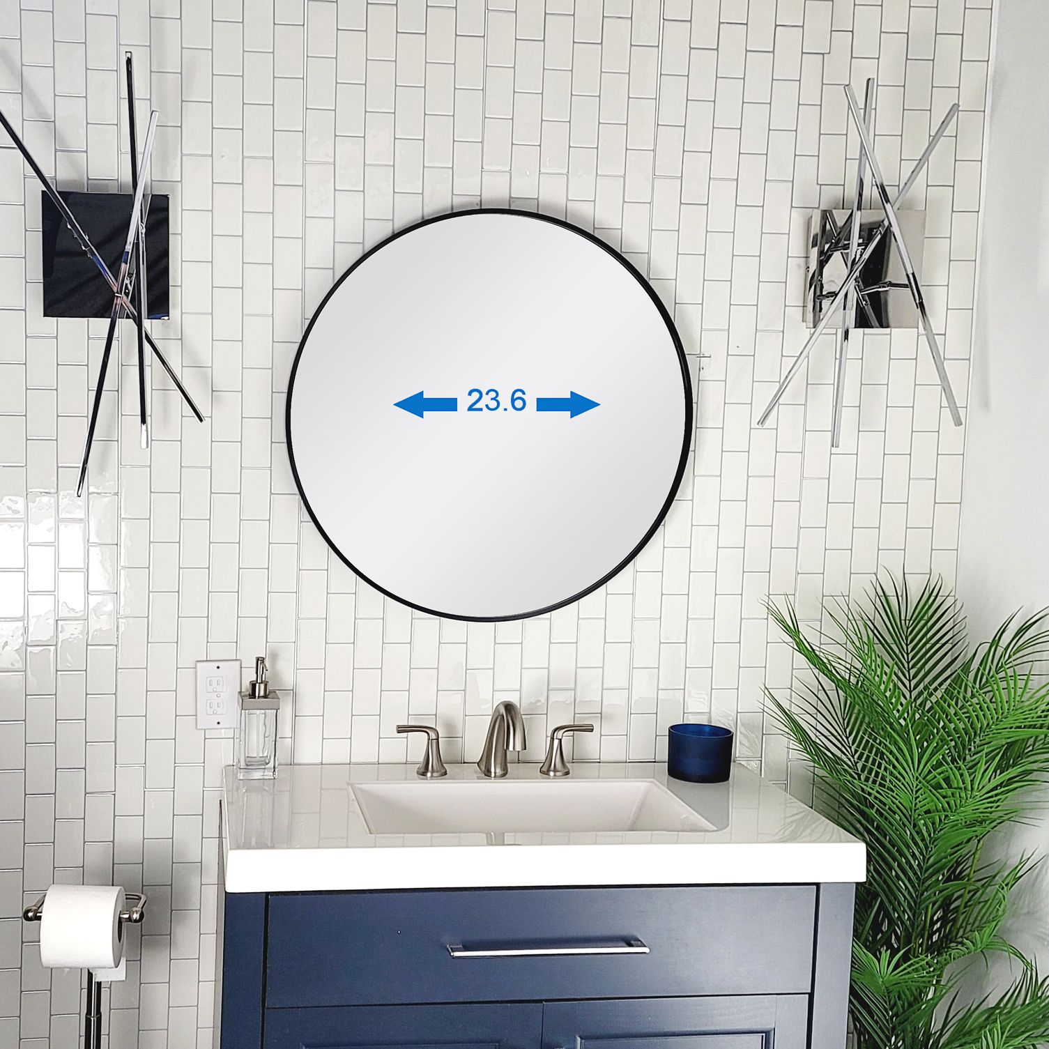 Thompson Matte Black 27 3/4" Round Framed Wall Mirror 