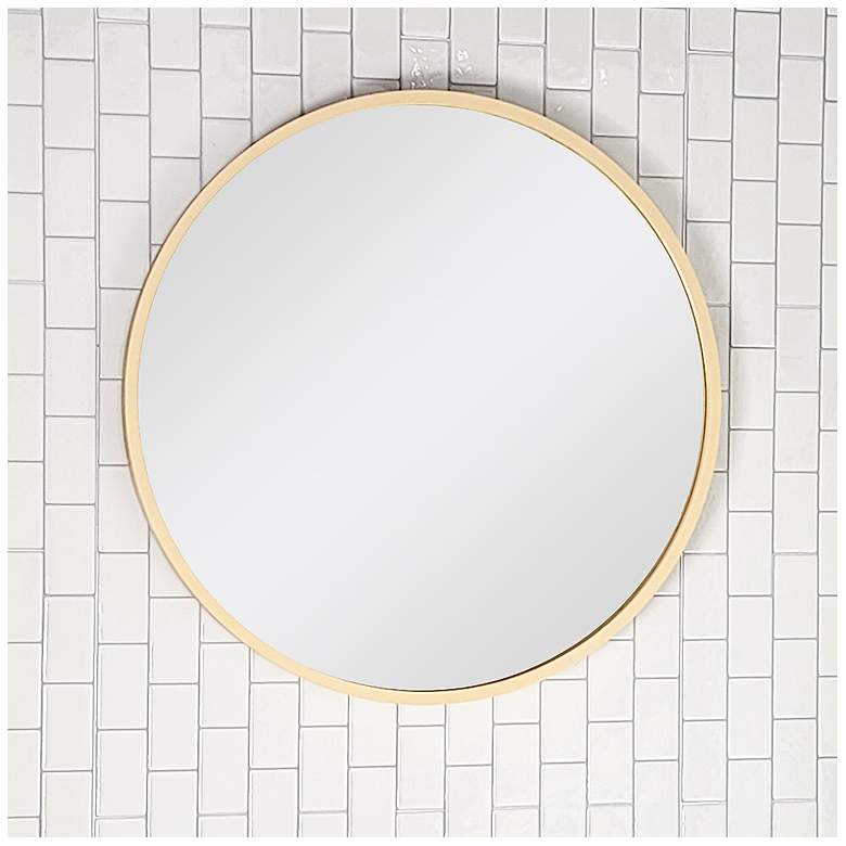 Image 1 Thompson Matte Natural 23 1/2" Round Framed Wall Mirror