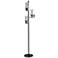 Three-Arm 70" High Floor Lamp in Black with Ribbed Glass