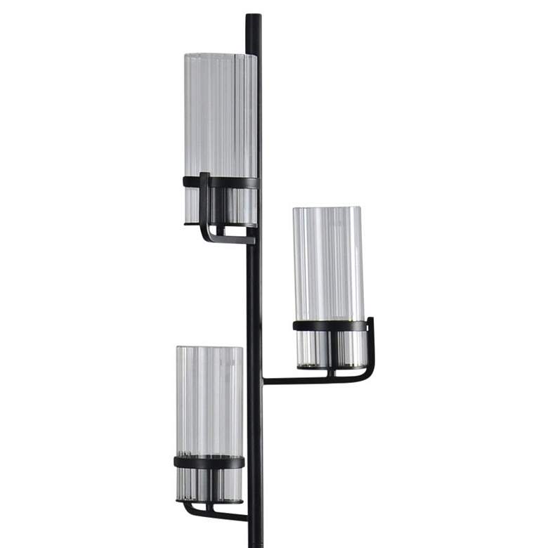Three-Arm 70&quot; High Floor Lamp in Black with Ribbed Glass more views