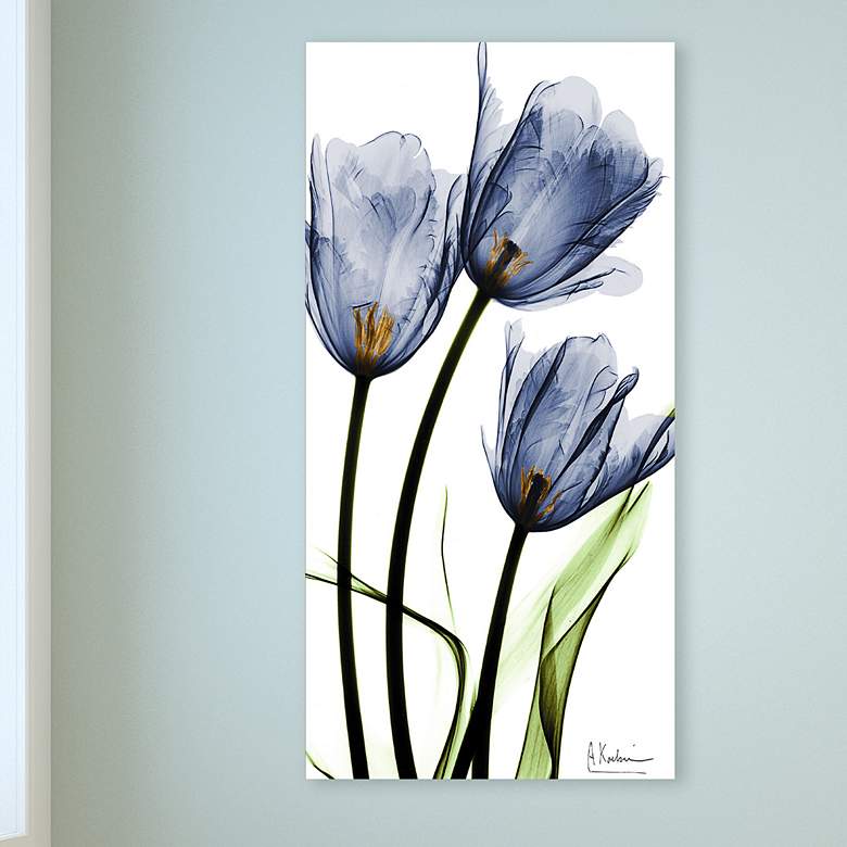 Image 2 Three Blue Tulips 48" High Tempered Glass Graphic Wall Art