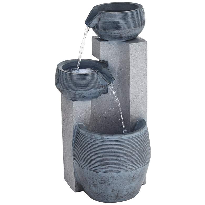 Image 1 Three Bowl 31 1/2 inch High Gray Faux Stone Fountain with LED Light