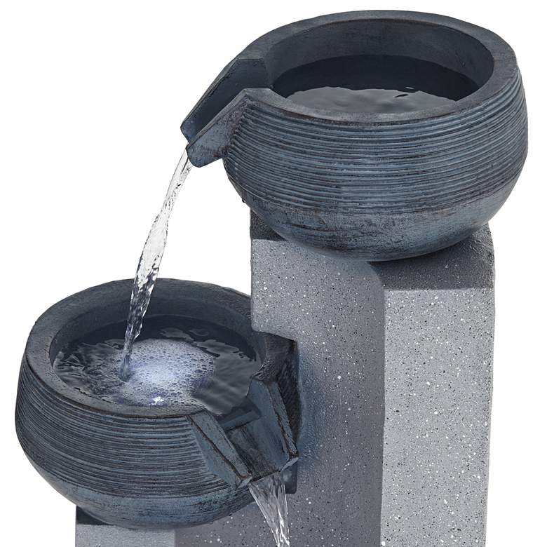 Image 2 Three Bowl 31 1/2 inch High Gray Faux Stone Fountain with LED Light more views
