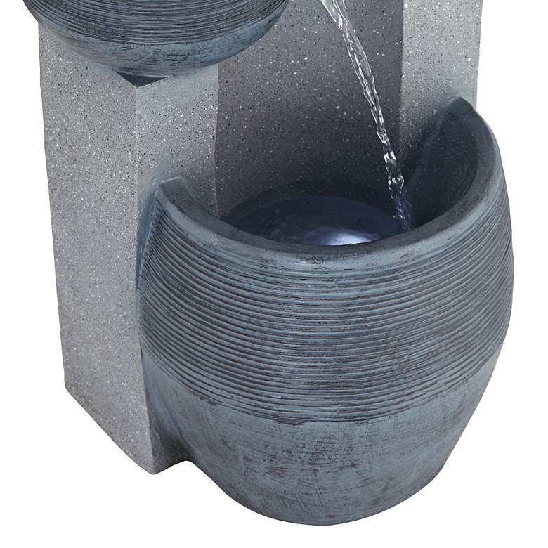 Image 4 Three Bowl 31 1/2" High Gray Faux Stone Fountain with LED Light more views