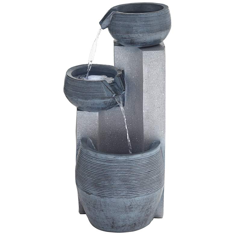 Image 5 Three Bowl 31 1/2" High Gray Faux Stone Fountain with LED Light more views