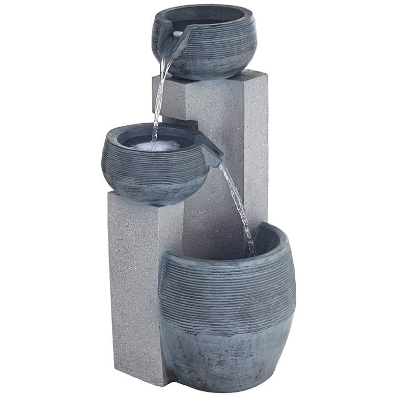 Image 6 Three Bowl 31 1/2" High Gray Faux Stone Fountain with LED Light more views
