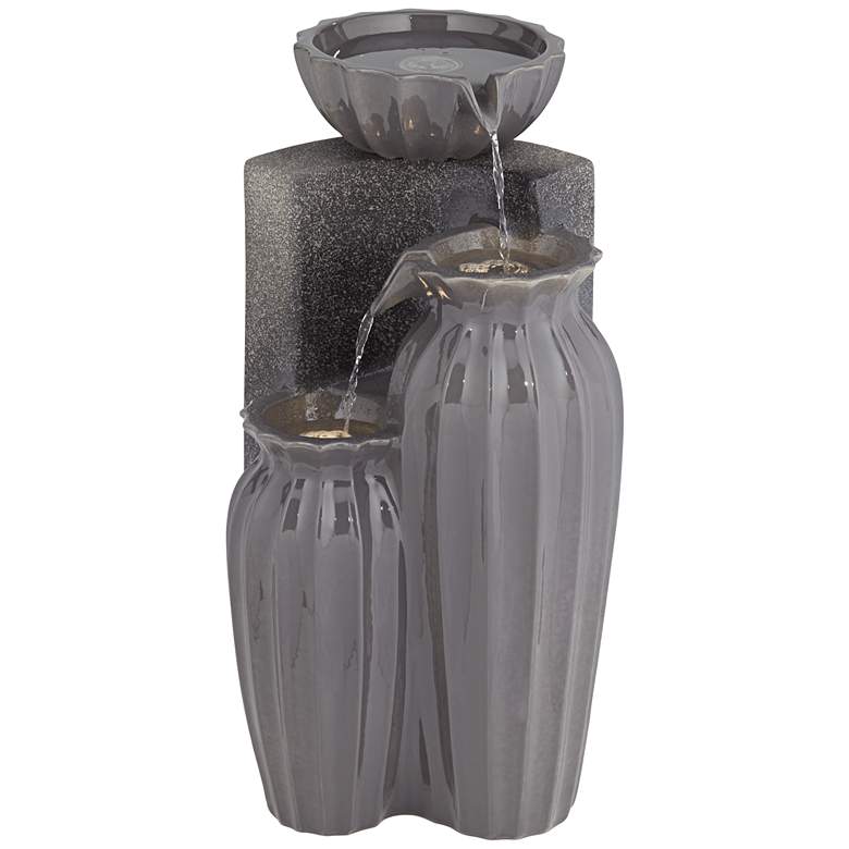 Image 2 Three Bowls 26 1/2"H Dark Gray Three-Tier Outdoor LED Floor Fountain