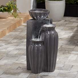 Image1 of Three Bowls 26 1/2"H Dark Gray Three-Tier Outdoor LED Floor Fountain