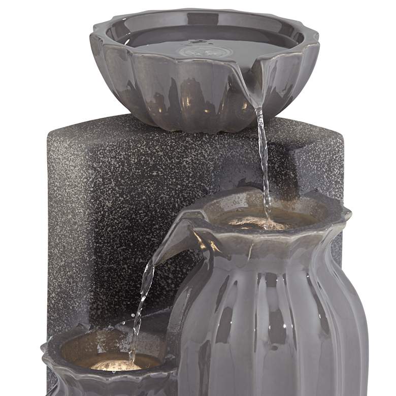 Image 3 Three Bowls 26 1/2"H Dark Gray Three-Tier Outdoor LED Floor Fountain more views