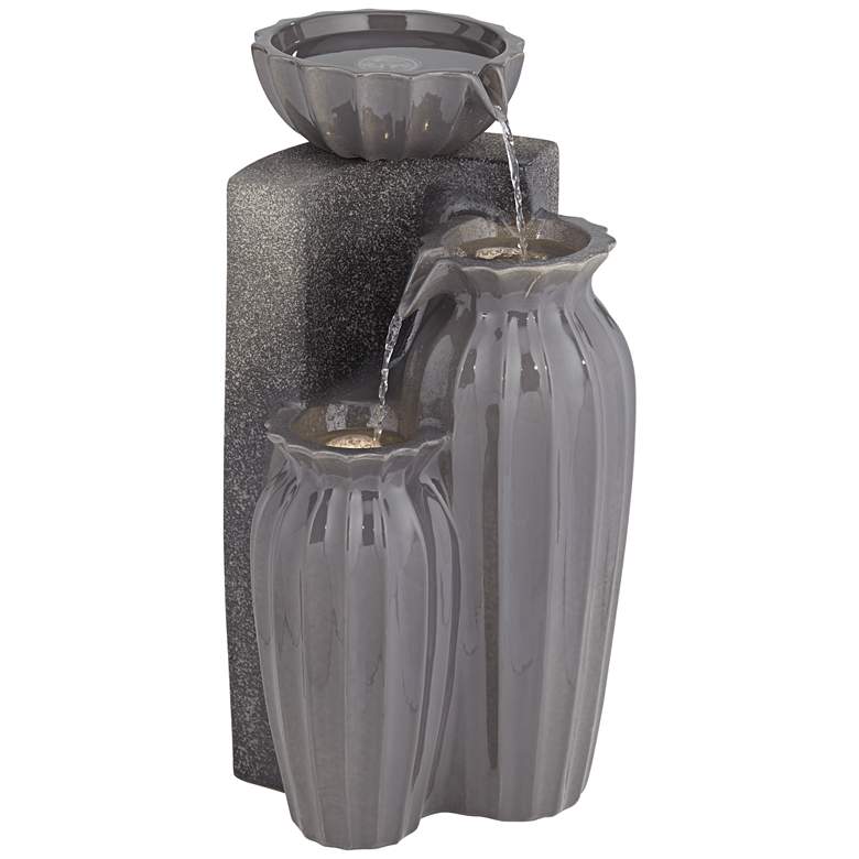 Image 6 Three Bowls 26 1/2"H Dark Gray Three-Tier Outdoor LED Floor Fountain more views