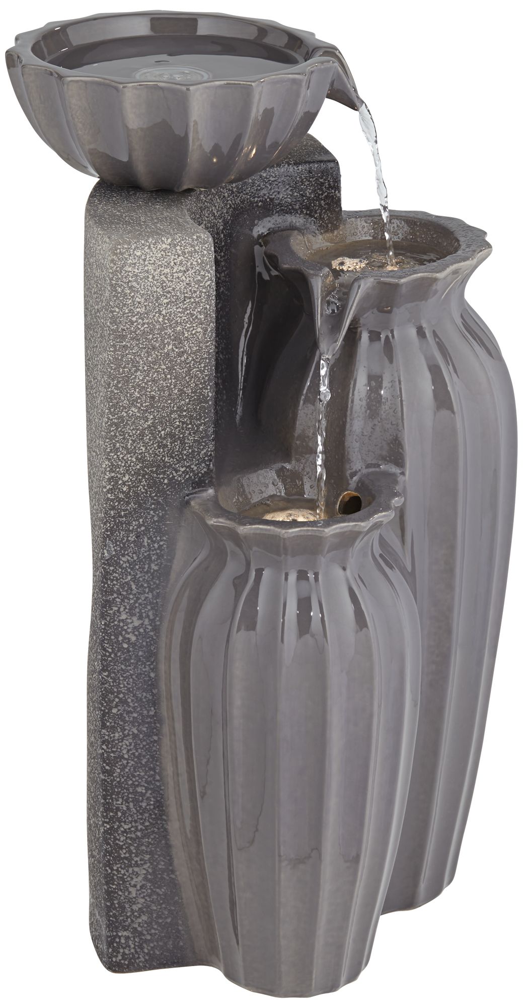 Watch A Video About the Three Bowls Dark Gray Three Tier Outdoor LED Floor Fountain