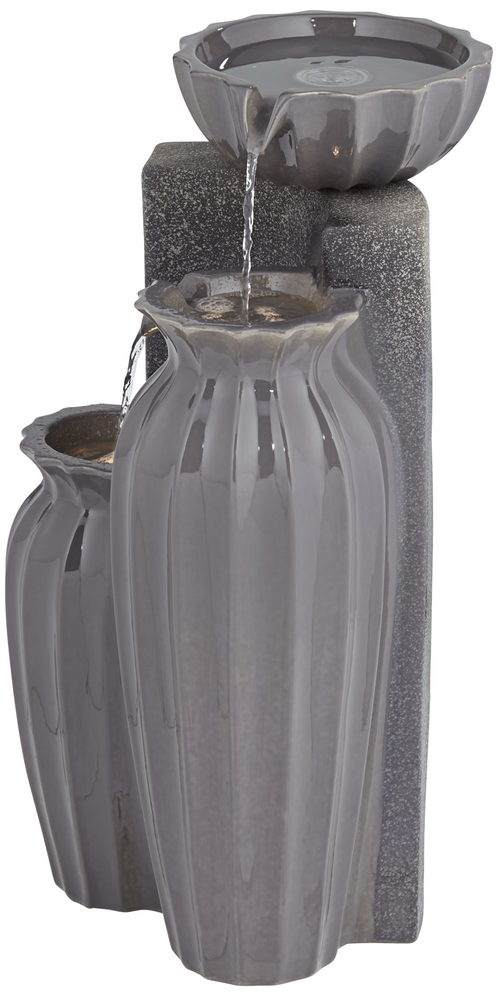 Watch A Video About the Three Bowls Dark Gray Three Tier Outdoor LED Floor Fountain