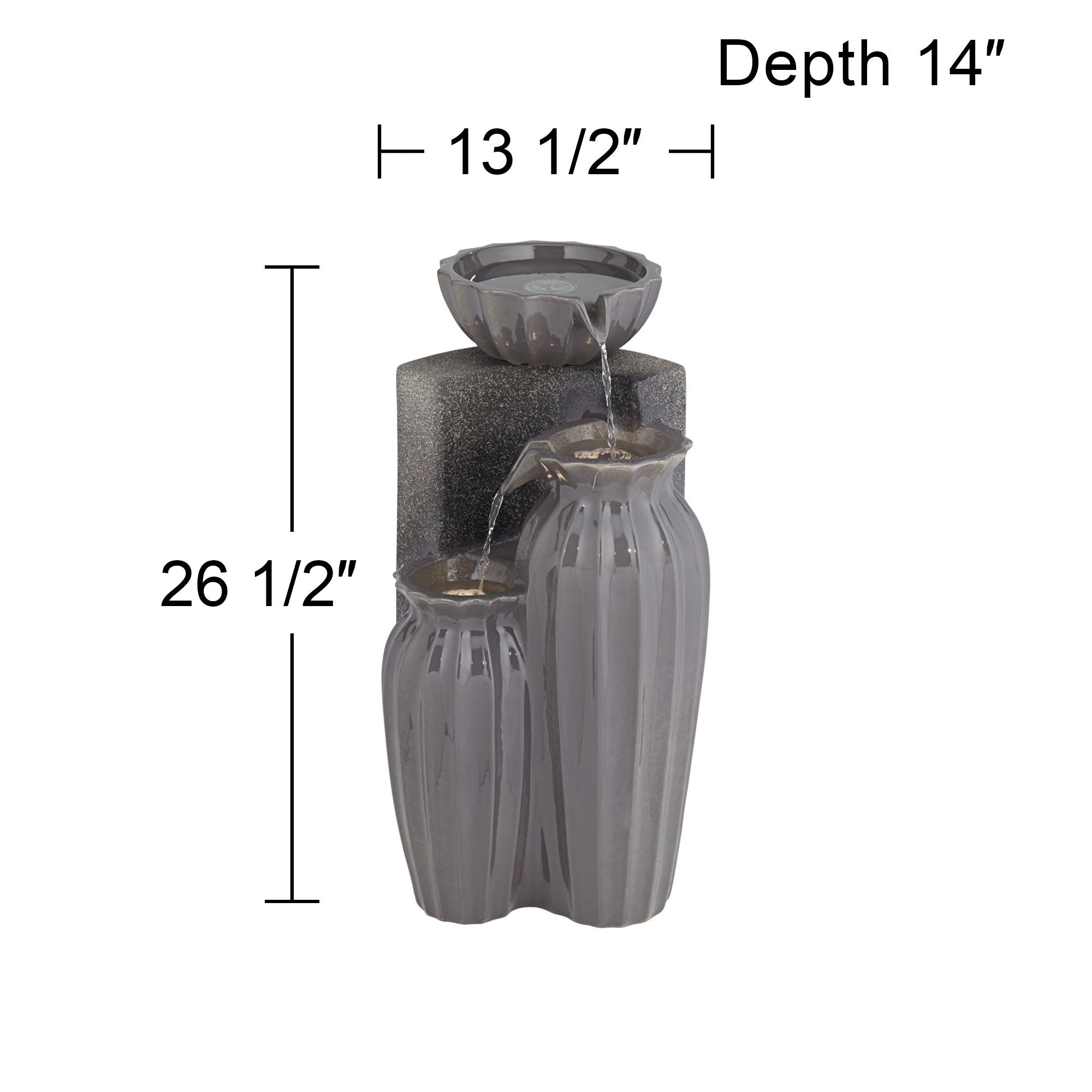 Watch A Video About the Three Bowls Dark Gray Three Tier Outdoor LED Floor Fountain