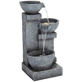 Image2 of Three Bowls 32 1/4" High Gray Faux Stone Cascading LED Floor Fountain