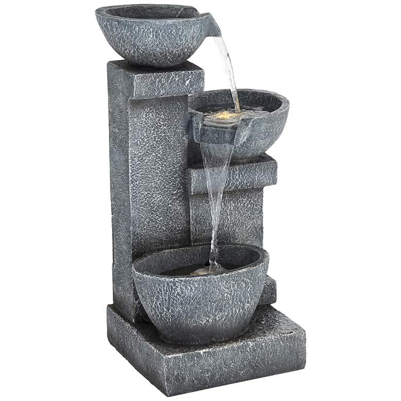 Image 1 Three Bowls 32 1/4 inch High Gray Faux Stone Cascading LED Floor Fountain
