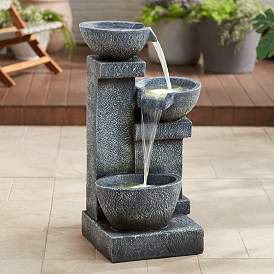 Image1 of Three Bowls 32 1/4" High Gray Faux Stone Cascading LED Floor Fountain