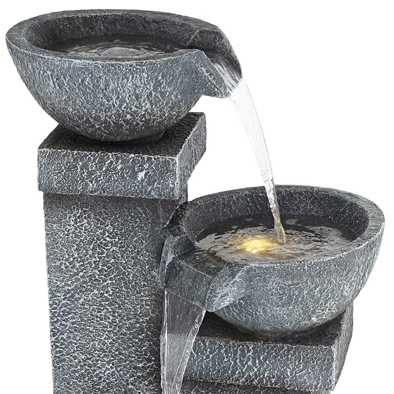Image 2 Three Bowls 32 1/4 inch High Gray Faux Stone Cascading LED Floor Fountain more views