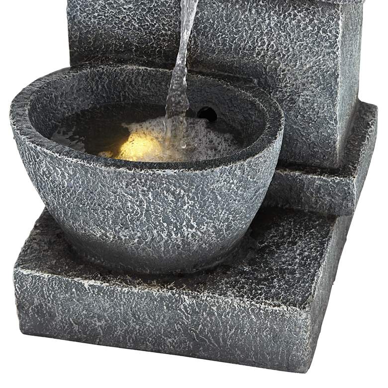 Image 3 Three Bowls 32 1/4 inch High Gray Faux Stone Cascading LED Floor Fountain more views