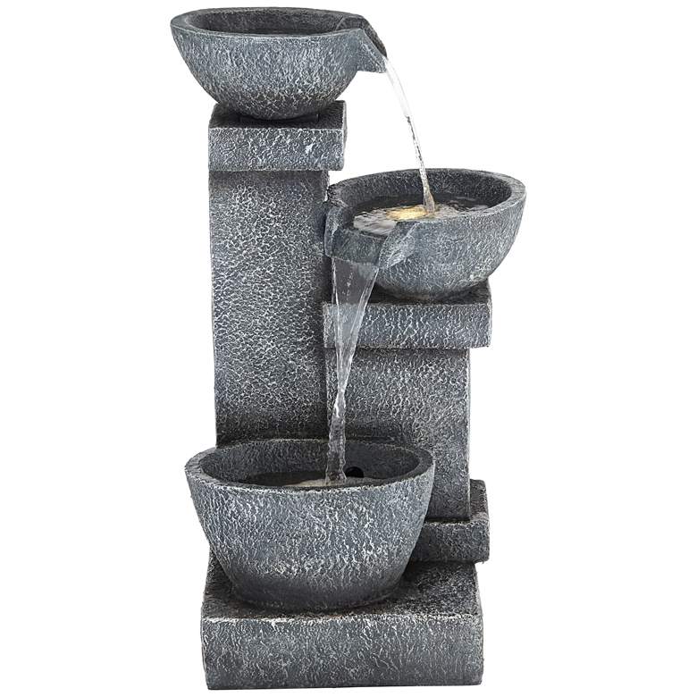 Image 5 Three Bowls 32 1/4 inch High Gray Faux Stone Cascading LED Floor Fountain more views