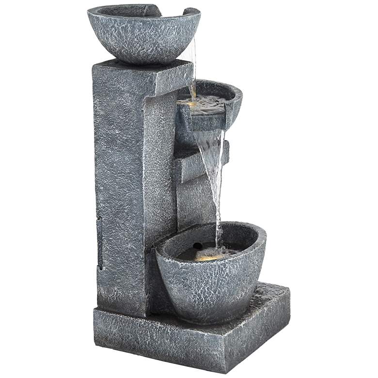 Image 7 Three Bowls 32 1/4" High Gray Faux Stone Cascading LED Floor Fountain more views