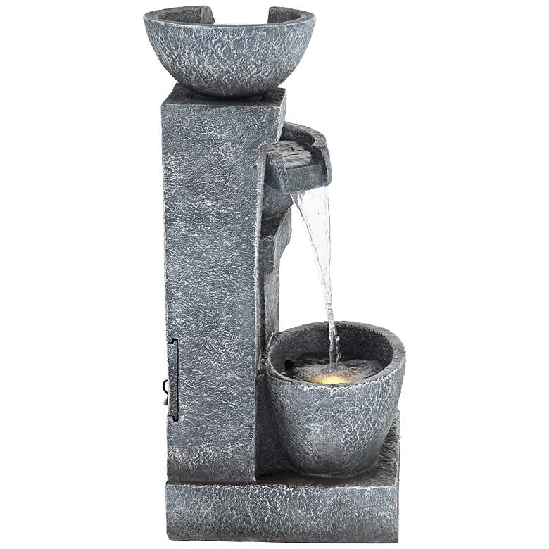 Image 7 Three Bowls 32 1/4 inch High Gray Faux Stone Cascading LED Floor Fountain more views