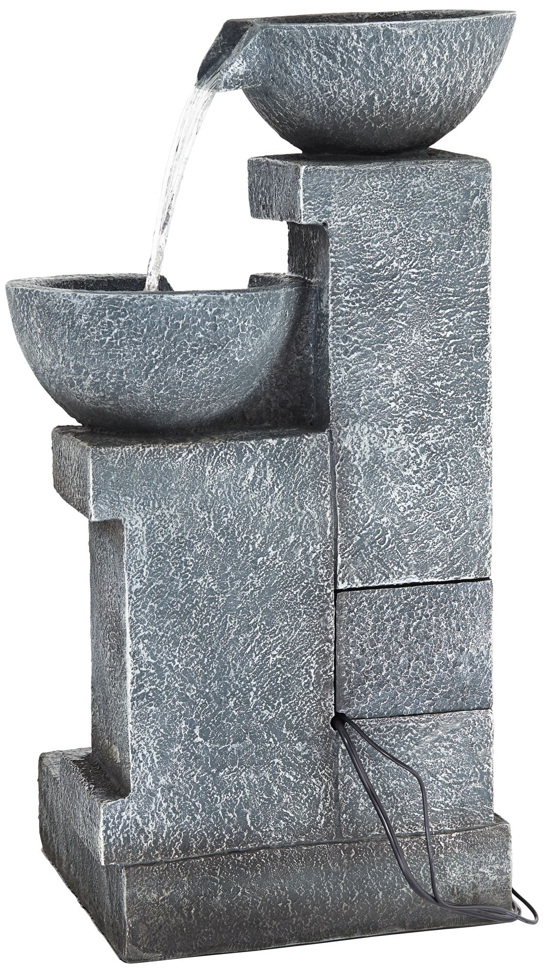 Watch A Video About the Three Bowls Gray Faux Stone Cascading LED Floor Fountain