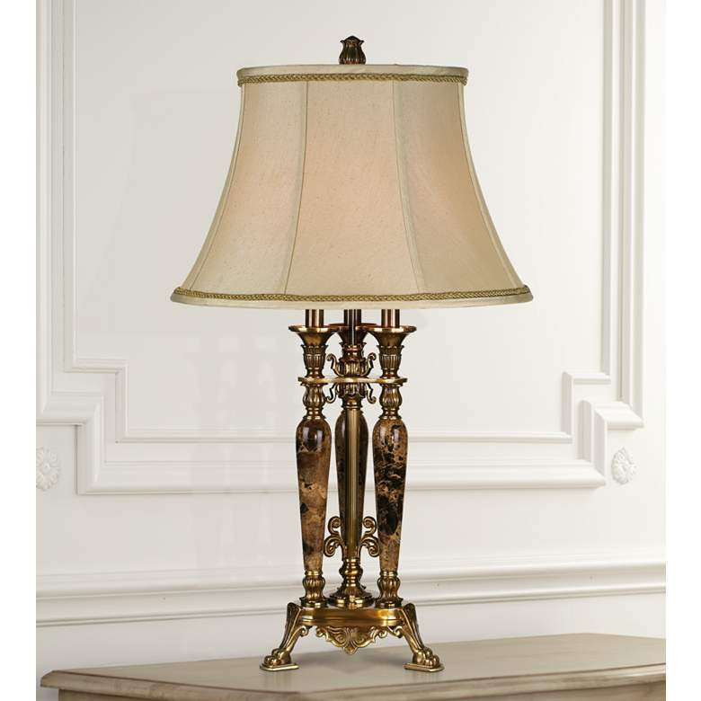 Image 1 Three Column Marble Accented Brass Lamp