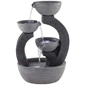Image2 of Three Cup 31 1/2" High Gray LED Cascading Floor Fountain