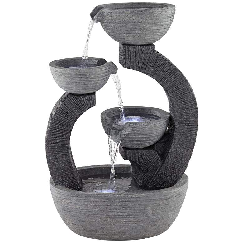 Image 2 Three Cup 31 1/2 inch High Gray LED Cascading Floor Fountain