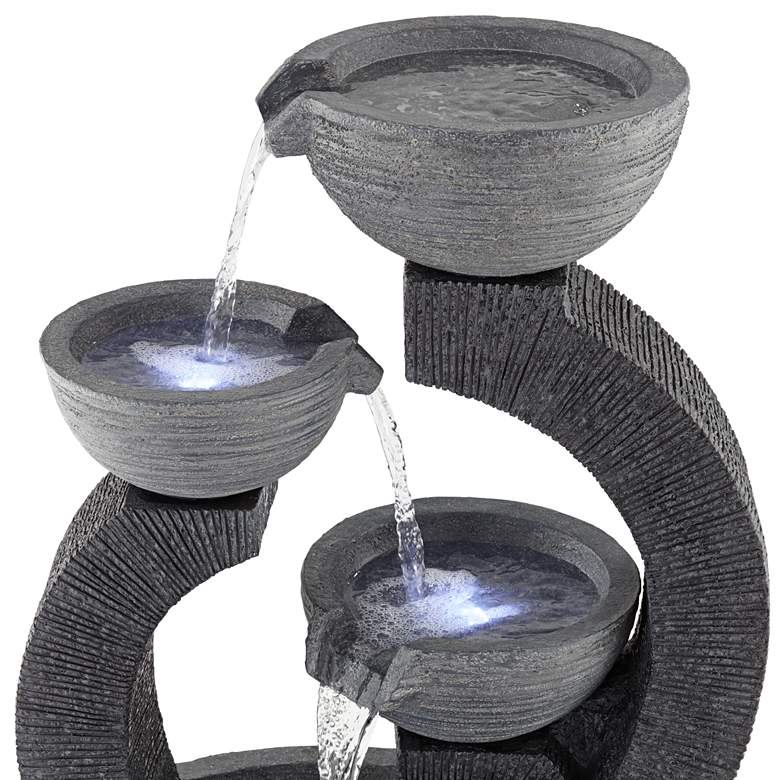 Image 4 Three Cup 31 1/2 inch High Gray LED Cascading Floor Fountain more views