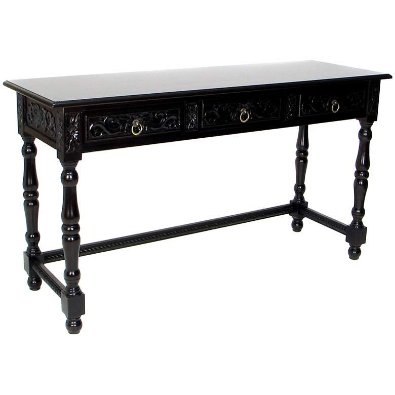 Image 1 Three Drawer Traditional Sofa Table in Dark Brown Finish