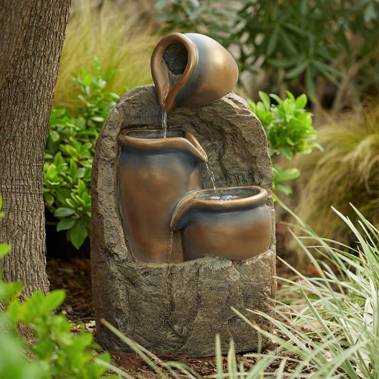 Image 1 Three Jug 28" High Bronze LED Cascading Floor Fountain
