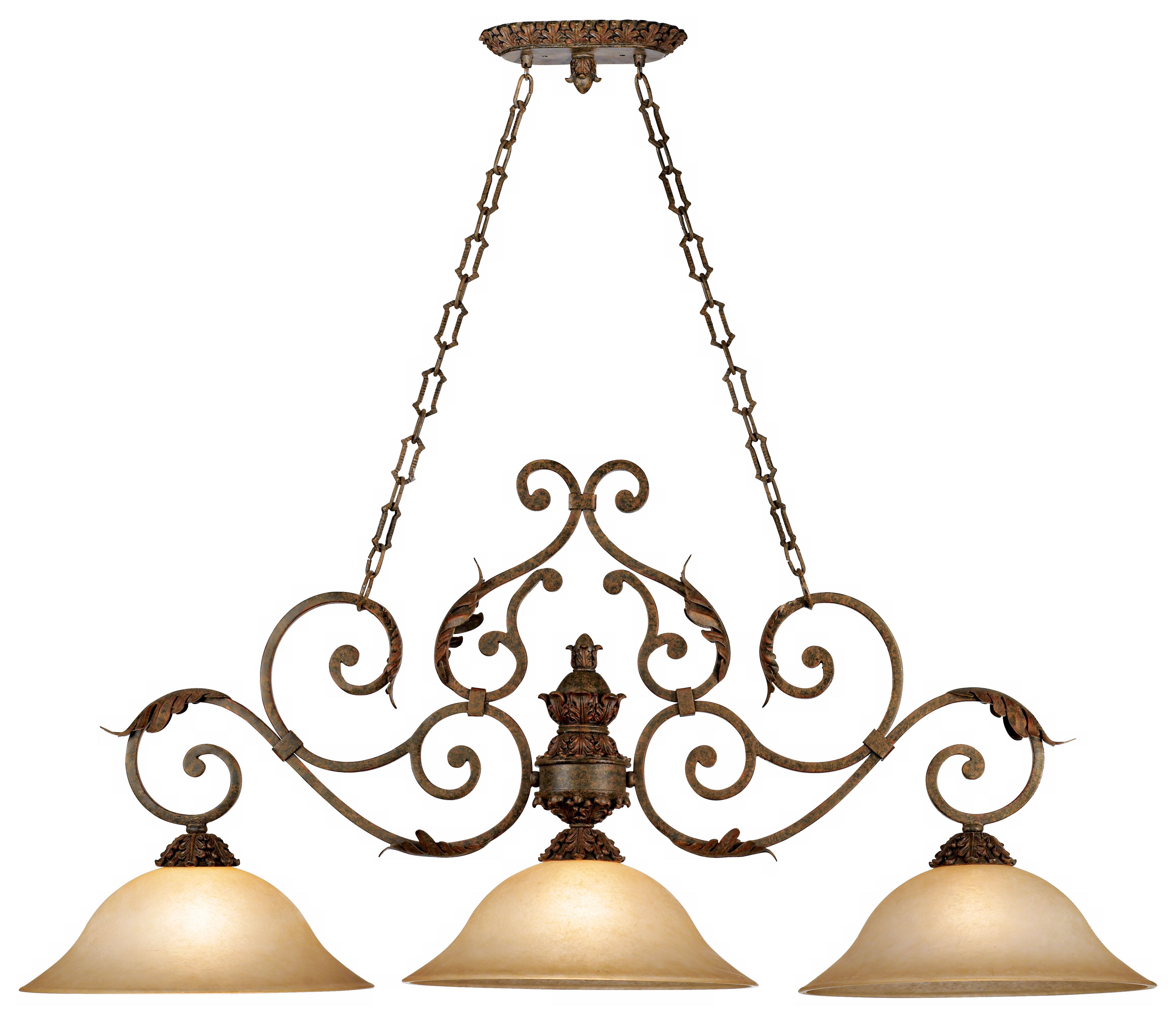 Three Light and Downlight Wrought Iron Chandelier