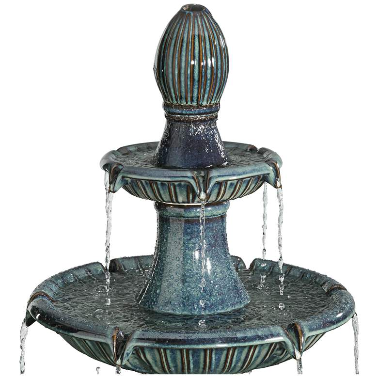 Three Tier 46&quot; High Teal Blue Ceramic LED Fountain more views