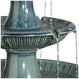 Image4 of Three Tier 46" High Teal Blue Ceramic LED Fountain more views