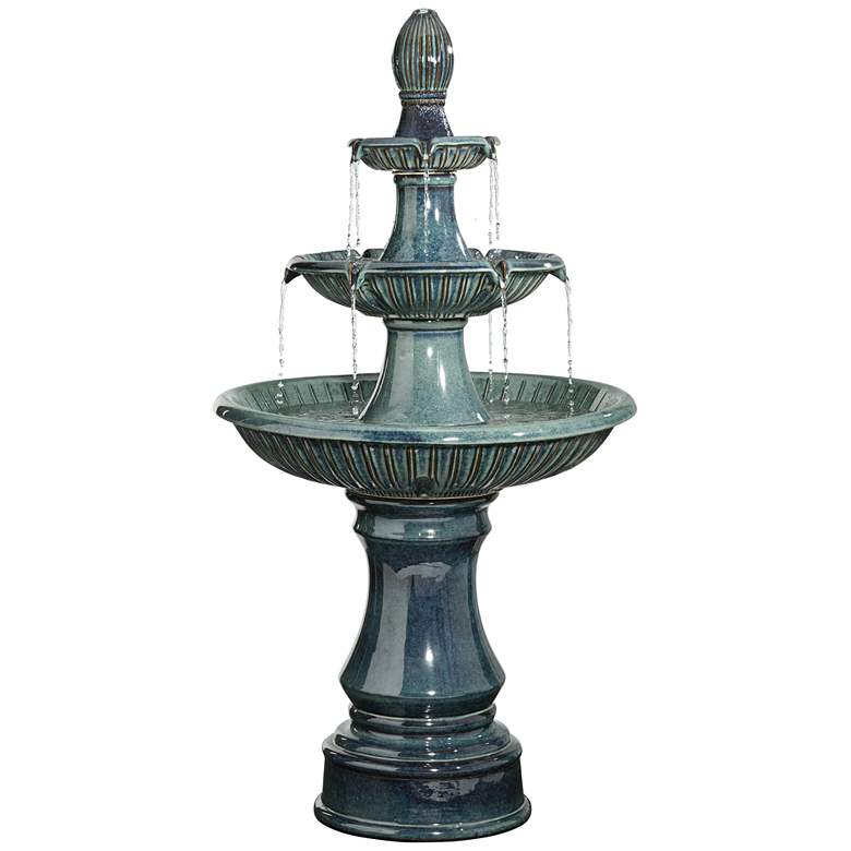 Three Tier 46&quot; High Teal Blue Ceramic LED Fountain more views