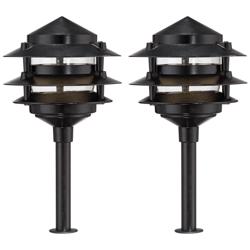 Three-Tier Pagoda 11" High Black LED Path Lights Set of 2