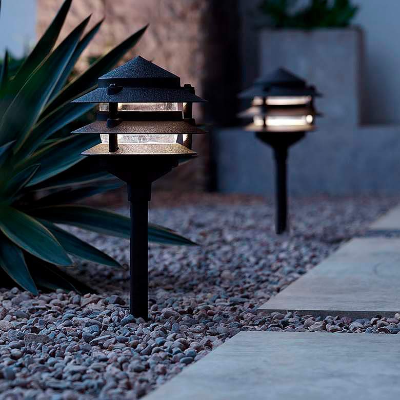 Image 4 Three-Tier Pagoda 11 inch High Black LED Path Lights Set of 2 more views