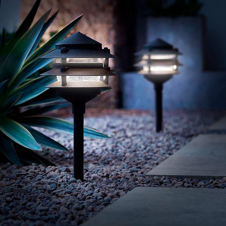 Image 5 Three-Tier Pagoda 11" High Black LED Path Lights Set of 2 more views