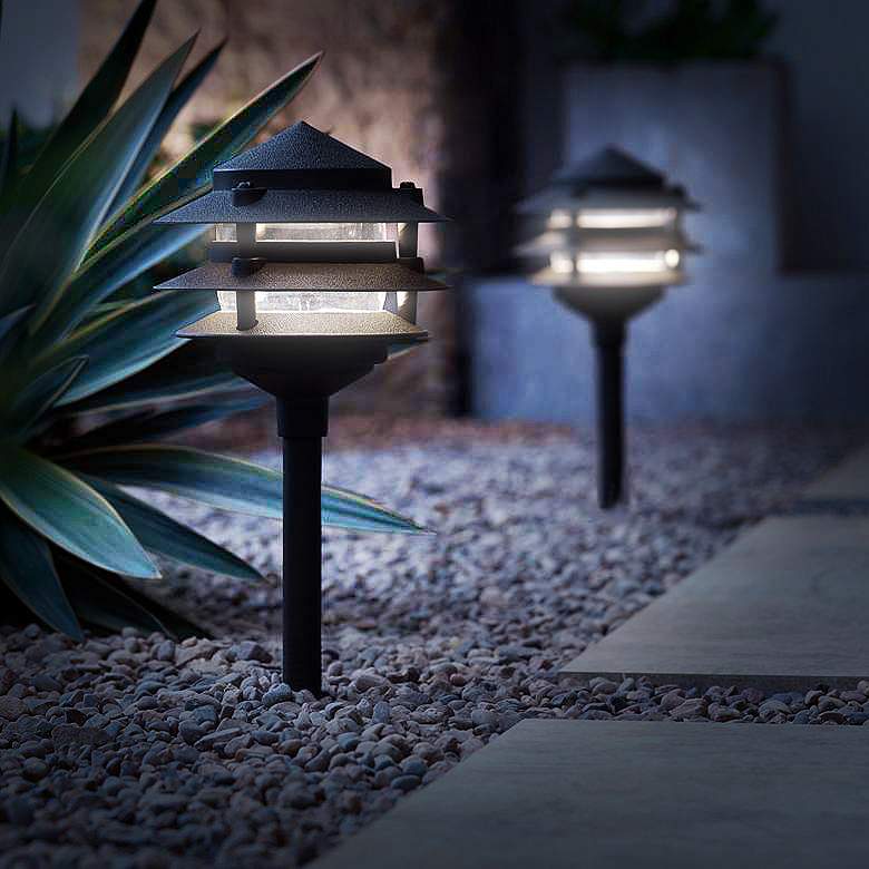 Image 5 Three-Tier Pagoda 11 inch High Black Modern LED Landscape Path Light more views