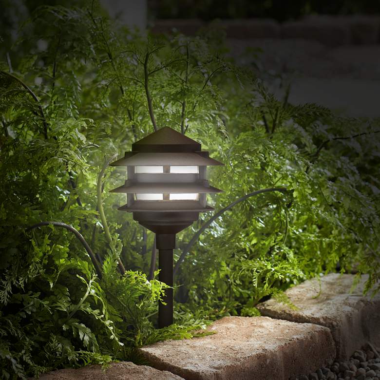 Image 5 Three-Tier Pagoda 11 inch High Bronze LED Landscape Path Light more views