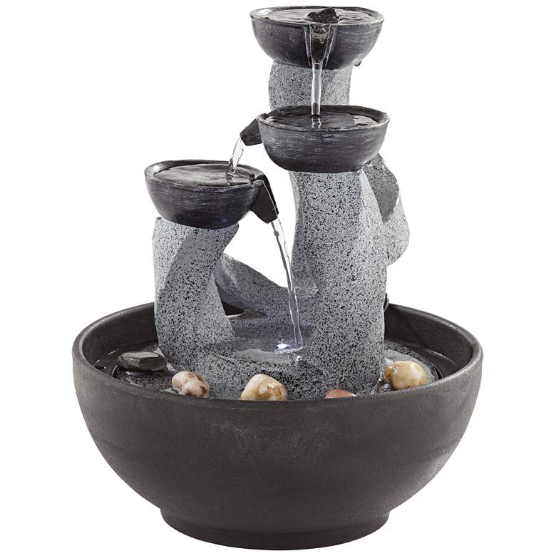 Image 6 Three Twist Column 11" High LED Cascading Tabletop Fountain more views