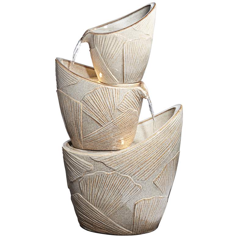 Image 2 Three Urn 30" High Cascading Coastal Modern Fountain with LED Lights