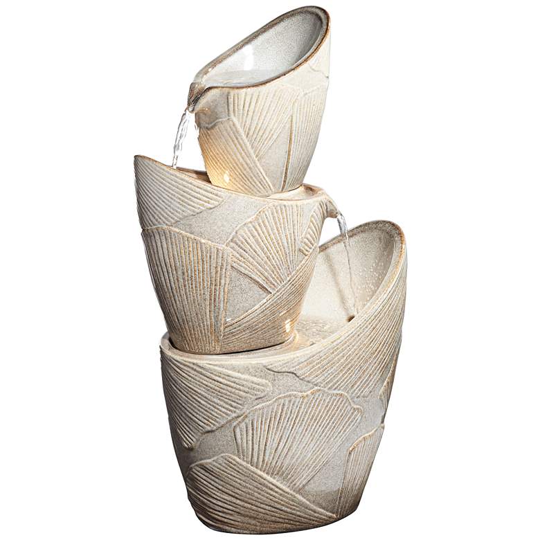 Image 5 Three Urn 30" High Cascading Coastal Modern Fountain with LED Lights more views