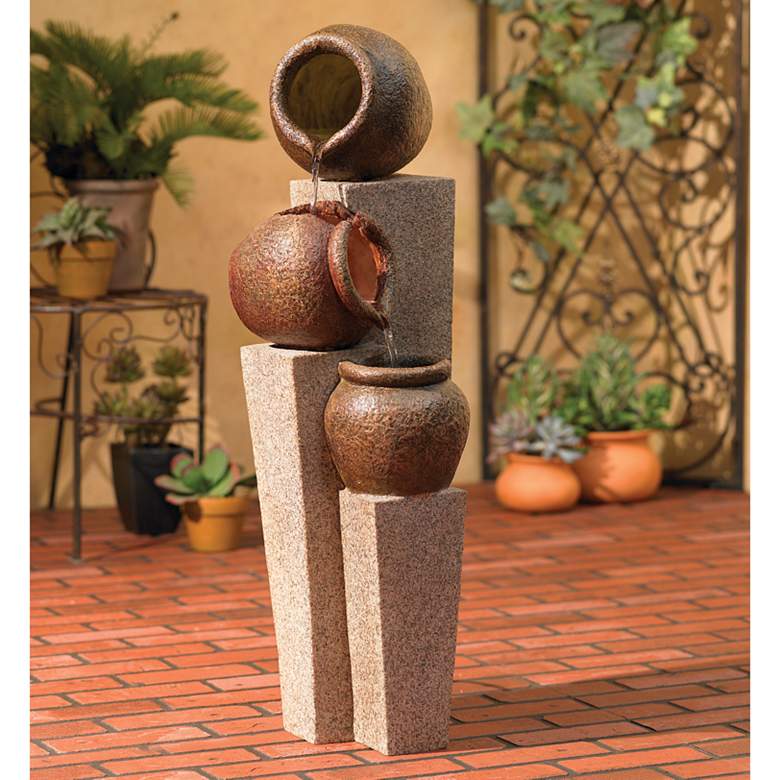 Image 1 Three Urn and Pillar Cascade35 1/2"H Outdoor/Indoor Fountain