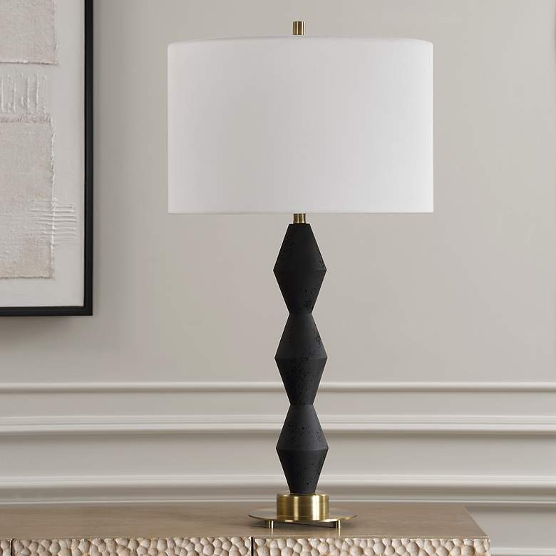 Image 3 Threefold 29 3/4" Black Stone Table Lamp more views