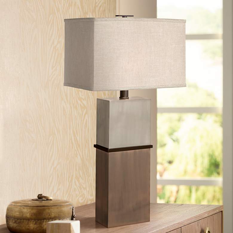 Image 1 Thumprints Taurus Nickel and Bronze Table Lamp