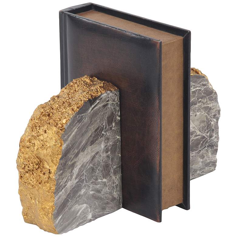 Image 2 Thunder Egg Gray Marble Faux Stone Bookends Set of 2