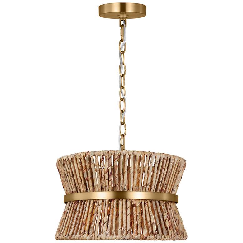 Image 1 Thurlo 14 1/4"W Satin Brass and Natural Abaca Pendant Light